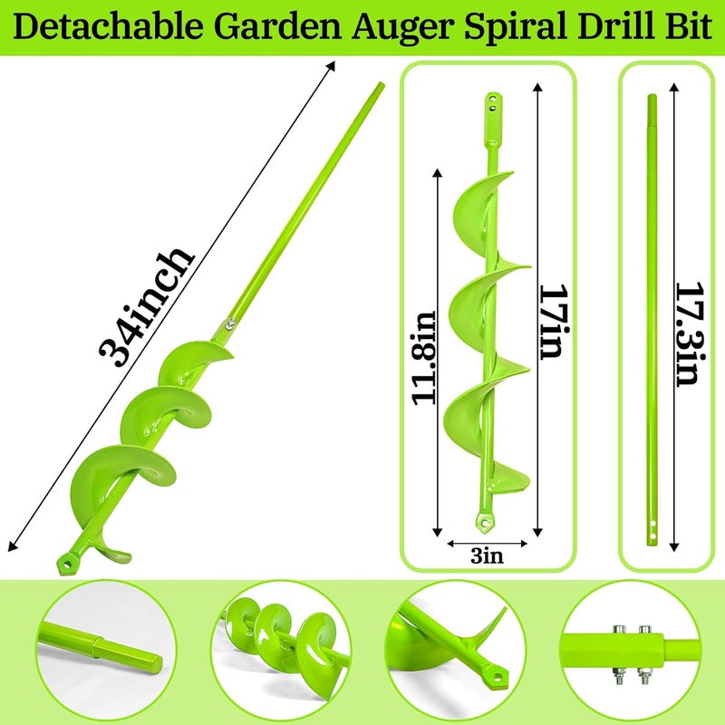 Jayzod 34 x 3" Garden Auger Drill Bit, Extended Length Spiral Drill Bit for Bulb & Bedding Plant, 1 Count - Image 3